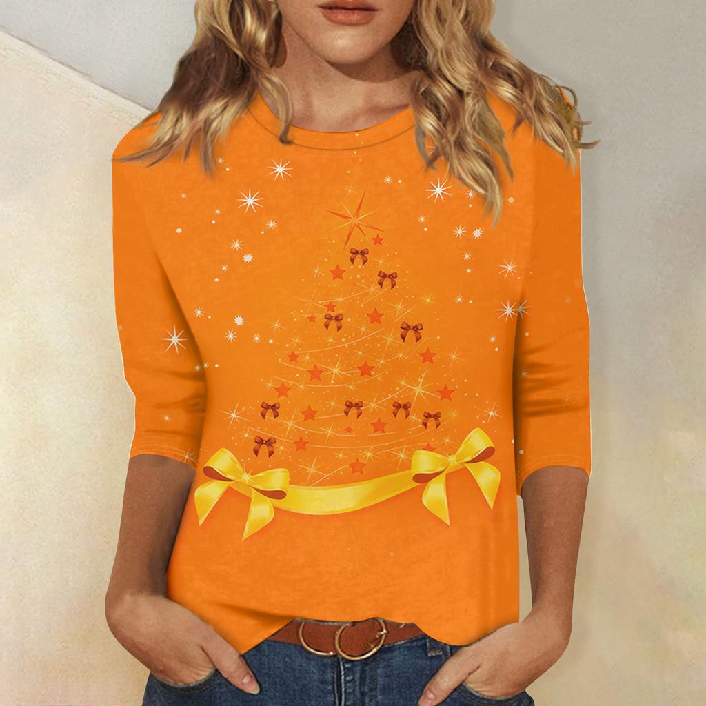 Dames Losse Comfortabele Casual Mode V-Hals Kerstprint Lange Mouw Hoodie