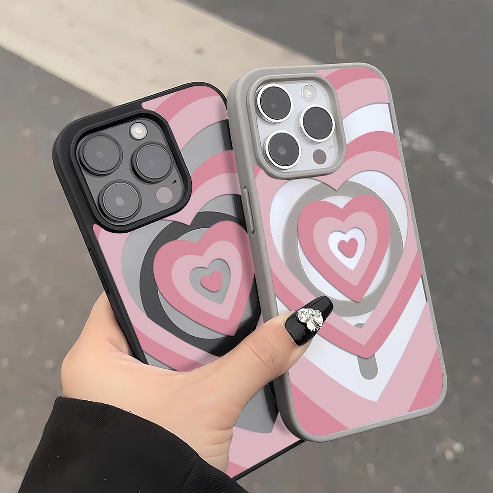 Pink Love Heart For Magsafe Phone Case For iPhone 16 Case iPhone 17 13 15 11 12 14 Pro Max Matte Clear Acrylic Shockproof Cover