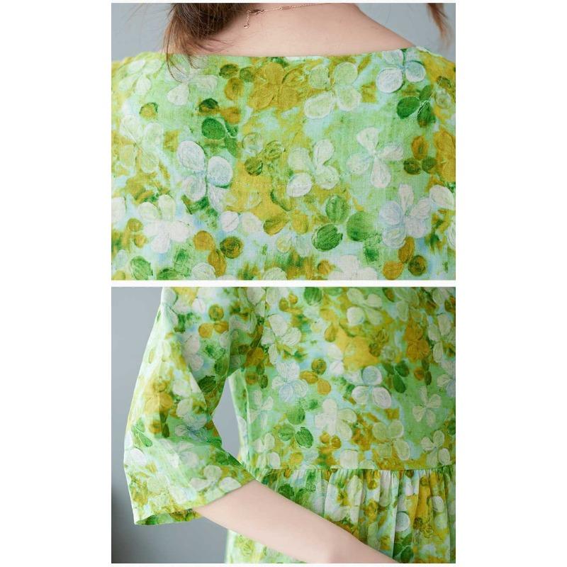 Lato Nowość Literacki Duży Rozmiar Luźny Cienki Okrągły Dekolt Rękaw Pięciominutowy Sukienki Damskie Odmładzające