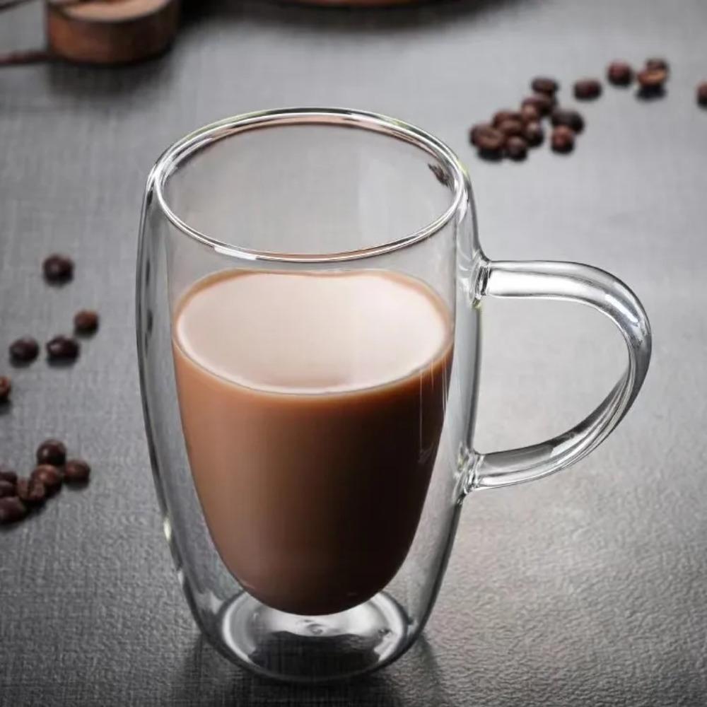 1 ADET Çift Cidarlı Cam Bardak Isı Yalıtımlı Şeffaf El Yapımı Çay İçecek Bardakları MINI Viski Bardakları Kulplu Kahve Kupası