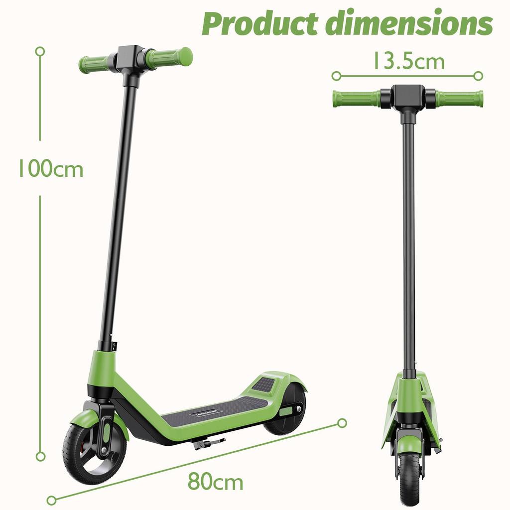 Dětská elektrická koloběžka Věk 8-12 let, Dojezd 16 km, Max. rychlost 16 km/h, 6,5" Ultra lehká elektrická koloběžka pro děti s barevným okolním osvětlením - Zelená