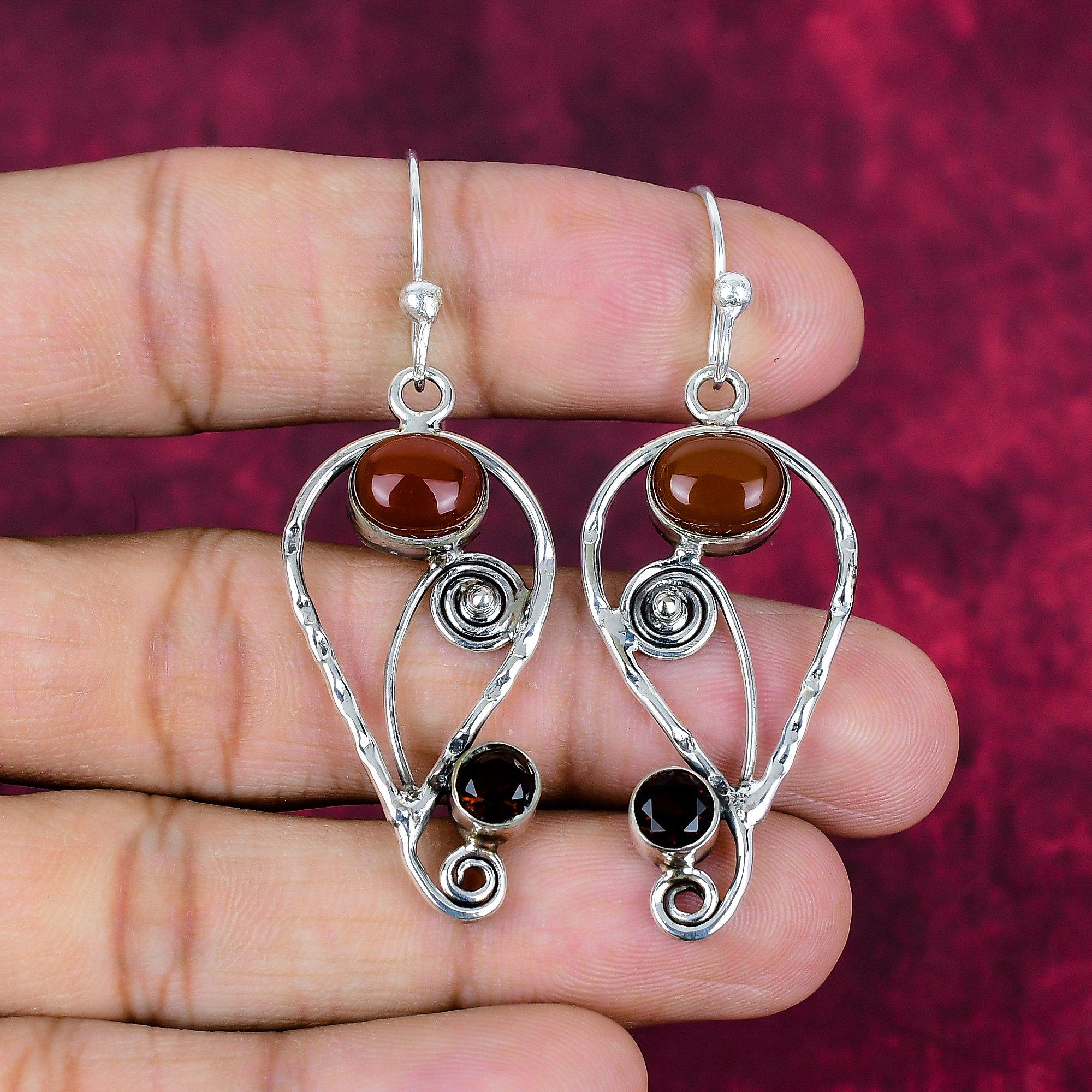 

Серьги из красного сердолика и граната из стерлингового серебра 925 пробы, Ювелирные изделия ручной работы с драгоценными камнями, Подарки для жены, Совершенно новые серьги 2.36 Inches красный