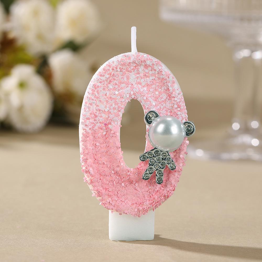 Pearl Teddy Bear Number Candles for Birthday Party Decoration - Handmade DIY Creative Candles.