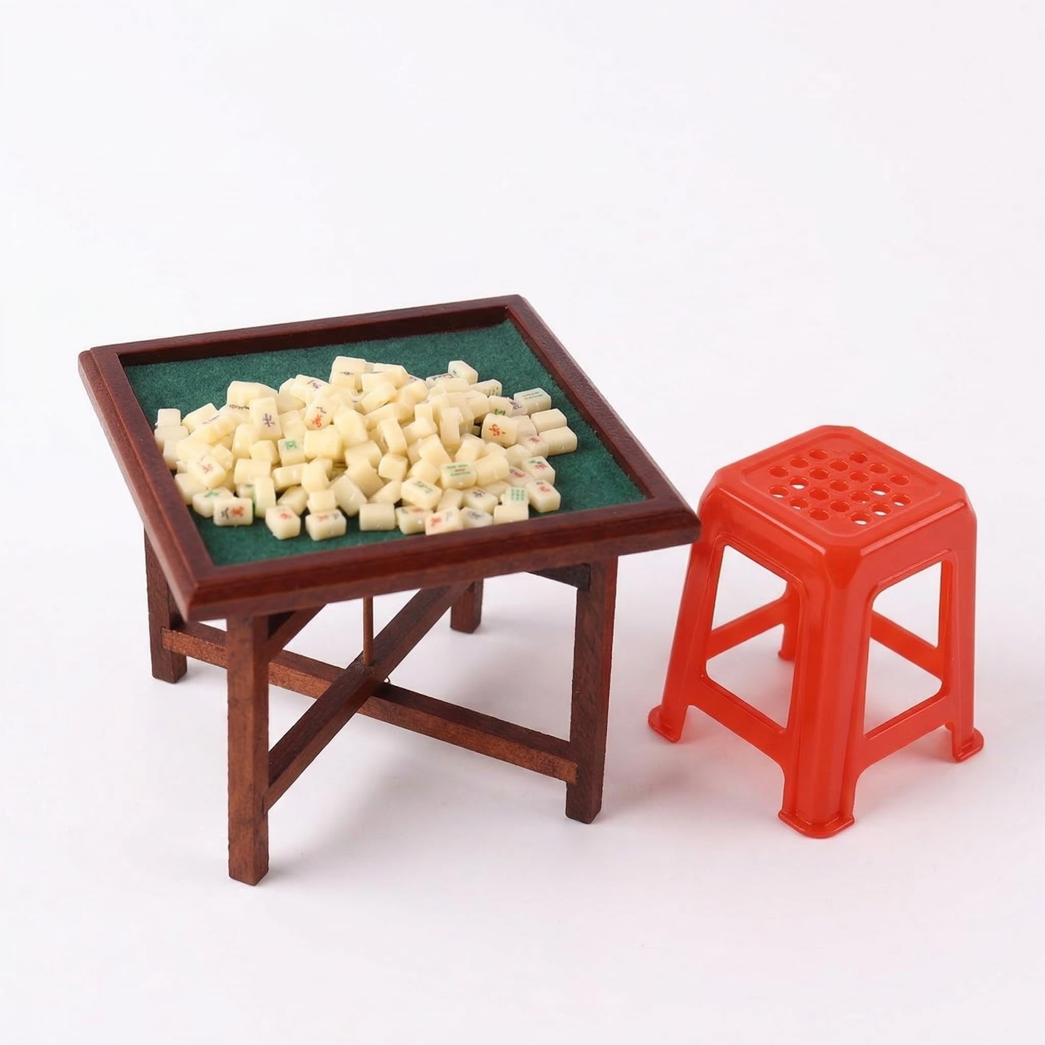 Sazanore Miniature Mahjong Table Dollhouse 112 Scale Mahjong Chair Mahjong Tiles Accessories (Green) [Used]