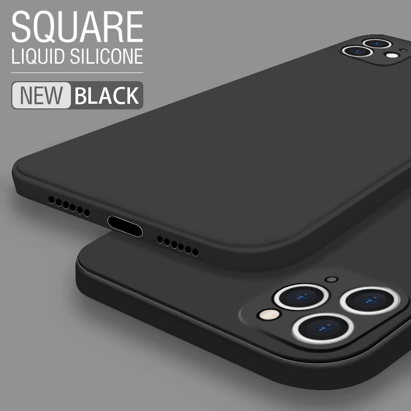 

Чистый цветной квадратный жидкий силиконовый мягкий чехол для iPhone 16 15 14 Pro 11 12 13 Pro Max X XR XS Max 7 8 Plus с защитой объектива камеры iPhone 11 Pro Max чёрный