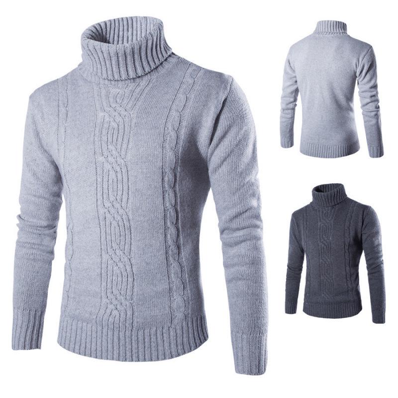 2024 Men's Autumn/Winter High Neck Lapel Pullover Sweater - Trendy Solid Color Style Y036