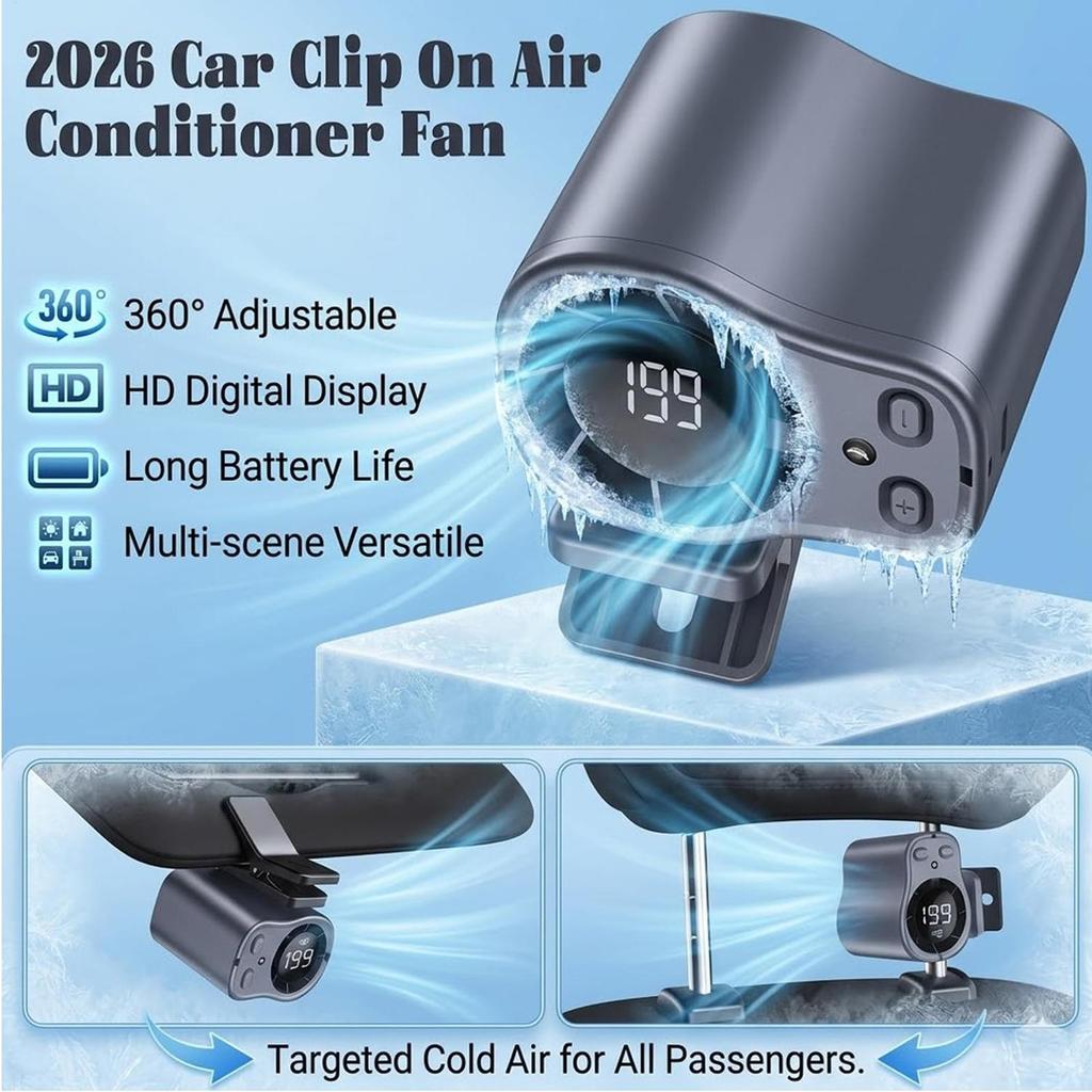 Clip On Car Fan Low Noise Cooling Fan With LED Display Portable Mini Clip Fan for Camping Fishing Travel Outdoor Use