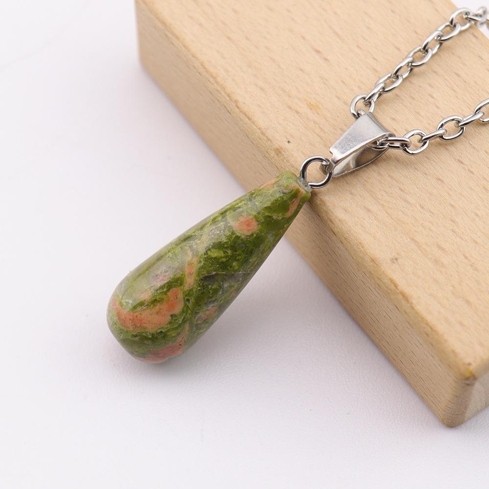 

Natural Powder Crystal Agate Stone Round Pendant Long Water Drop Pendant Necklace Accessories N767