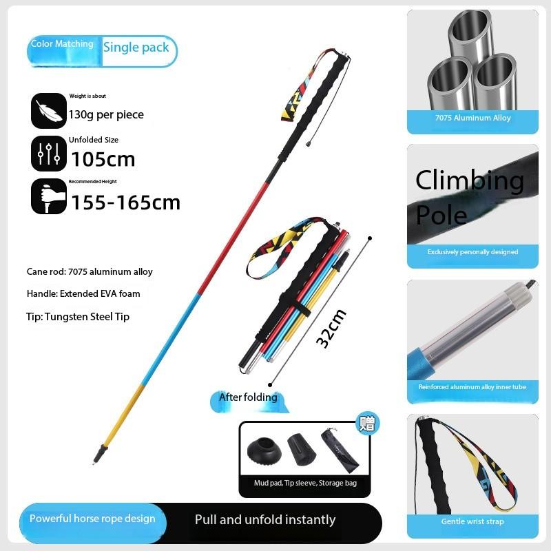 Foldable Hiking Stick Portable Camping Trekking Pole Lightweight Adjustable for Men Women Backpack Travel Outdoor Activities