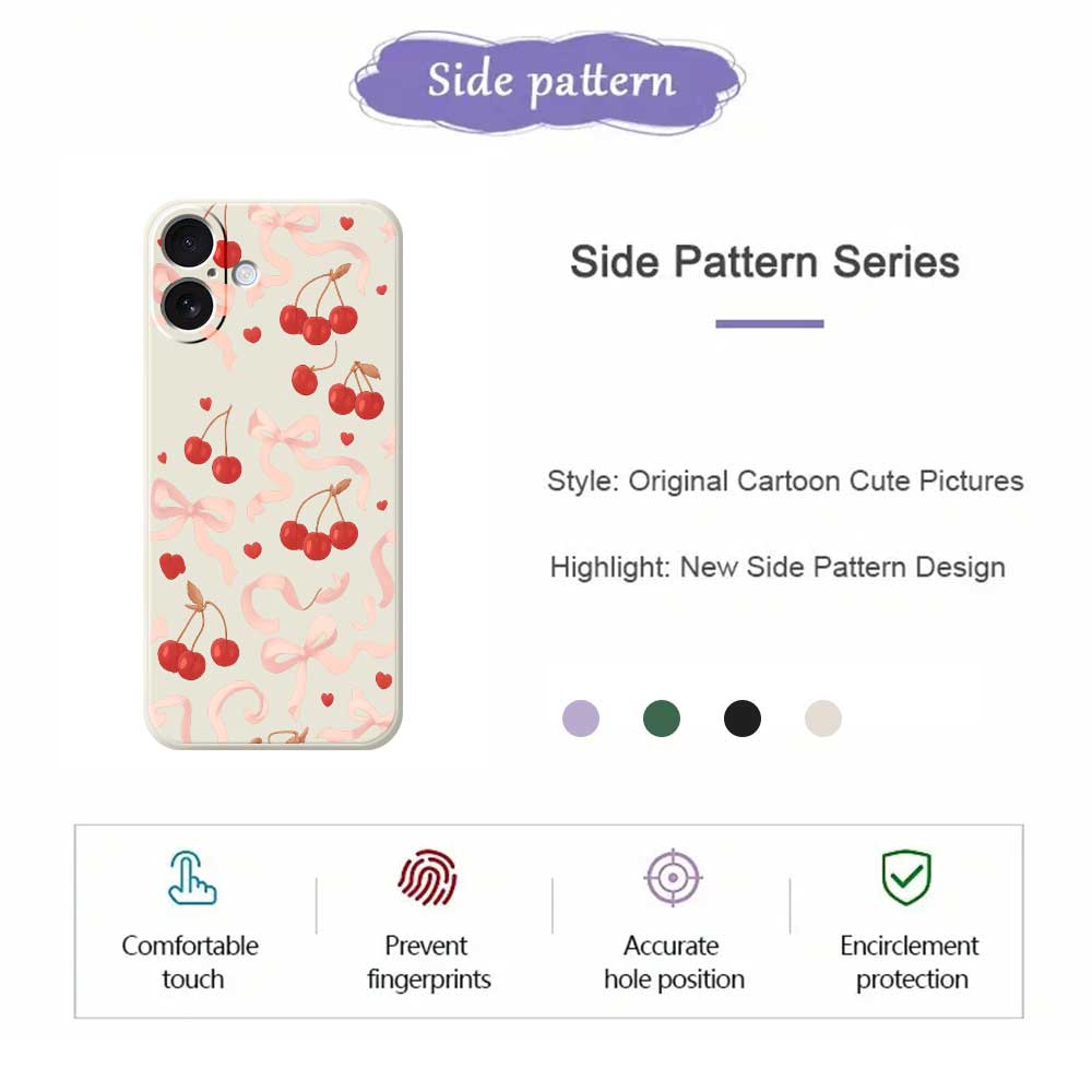 For iPhone 17 Case Big Bow Cherry Pattern Printing Straight Edge TPU Phone Back Cover