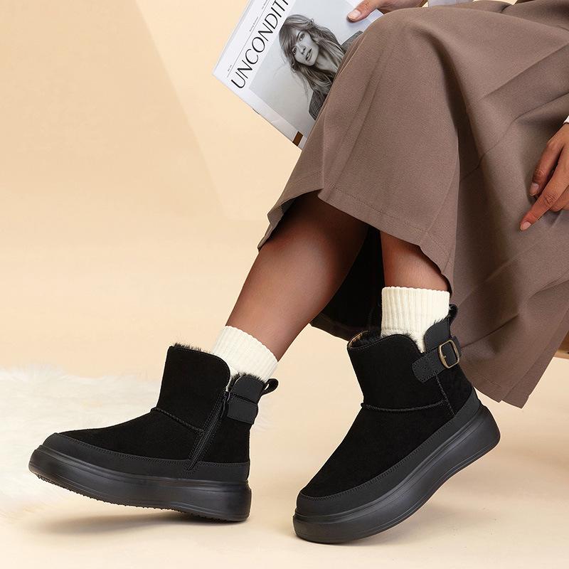 2025 Women's Thick-Soled Cotton Snow Boots: Velvet-Lined, Warm, Waterproof, Height-Boosting Winter Footwear