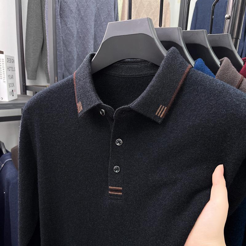 

Men s Thick Business Casual 100% Wool Polo Neck Sweater for Autumn and Winter M (100-125 lbs) темно-сірий