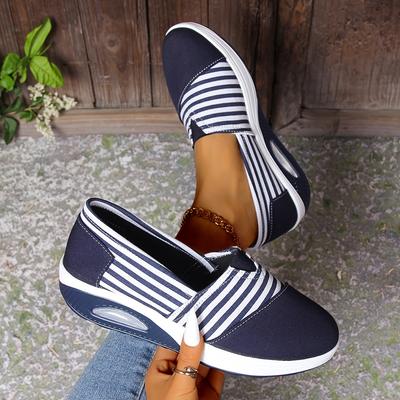 Summer and Autumn New Striped Canvas Shoes, Casual Round-toed Rocking Shoes, Comfortable Mom Shoes