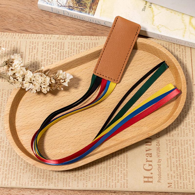 Colorful Ribbon Pu Leather Bookmark Reusable Delicate Ribbon Bookmarks Multi-Purpose Long Tassel Bookmark Student Stationery