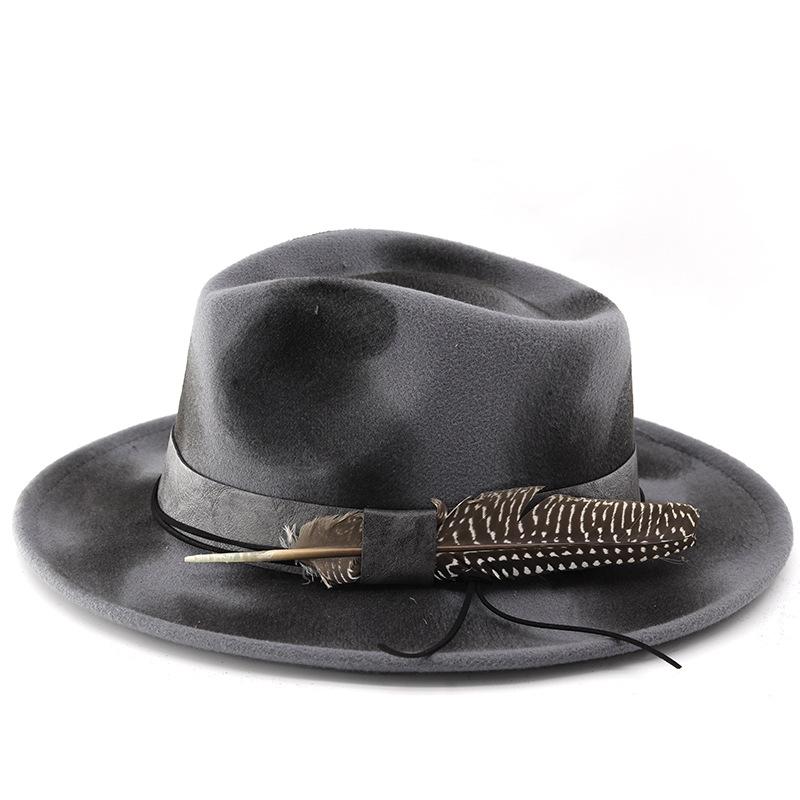 Herren- und Damen-Alte Retro-Stil Schafwollfilzhut Federn Dekorative Wollzylinderhut Britischer Tropfenform Zylinderhut