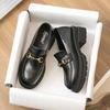 Women'S British Style Slip-On Loafer Shoes Fall  Platform Metal Buckle Comfort Casual Vintage Office Daily Walking Sneakers
