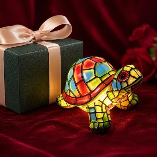 Huaqianguhh Turtle Stained Glass Night Light, Colorful Tabletop Lamp, Warm Glow Bedside Decor for Kids Room, Gift Animal Lovers