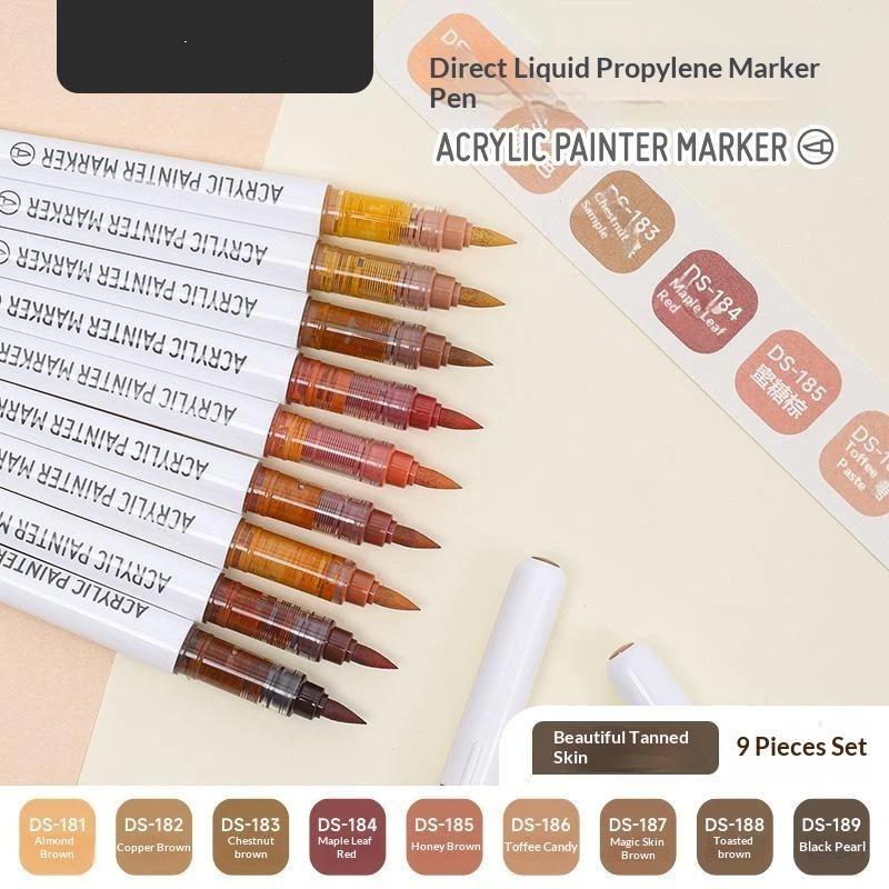 Acrylfarbe Marker Set 9 Stück 9 Farben Direkte Flüssigkeit Schnell Trocknend Wasserdicht für DIY Outdoor Graffiti Innen Heimdekoration Basteln