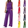 Women's Casual Fashion High-Neck Sleeveless Top And Wide-Leg Trousers Set