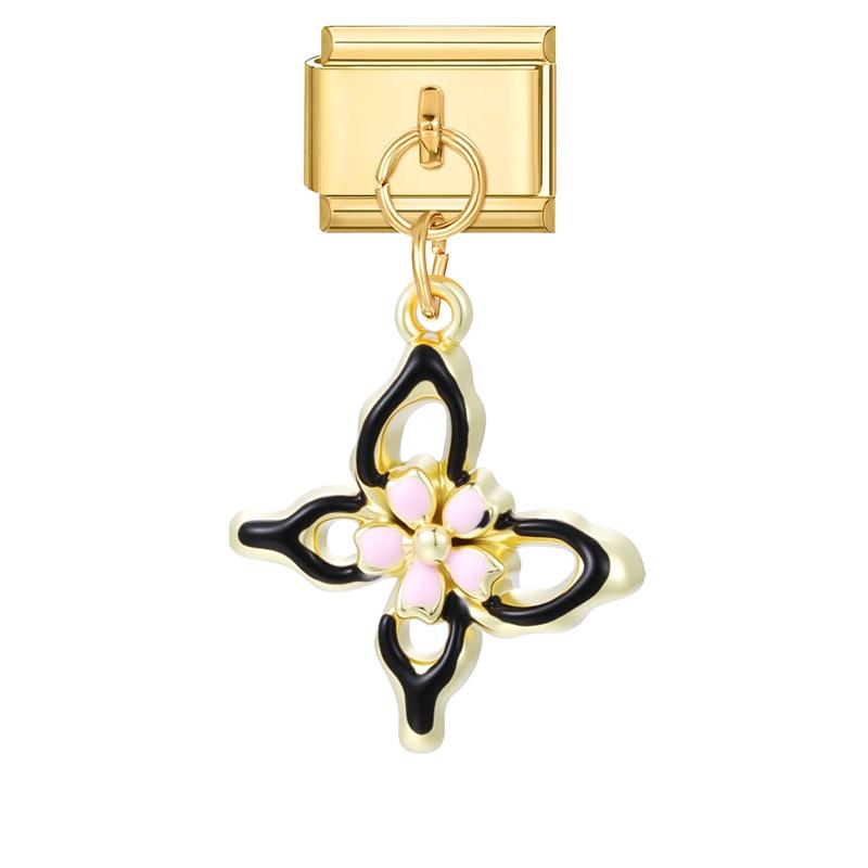 Vintage Pearls Zircon Bow Heart Butterfly Gold Color Pendant Italian Charm Links Stainless Steel Fit 9mm Bracelet DIY Jewelry