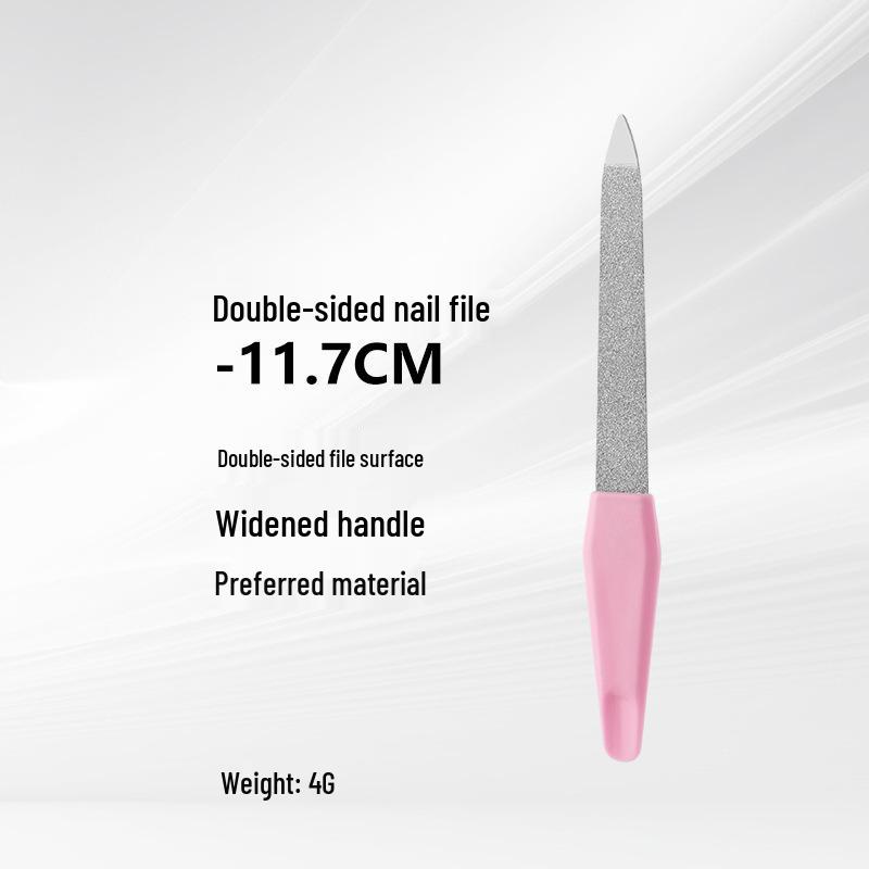 Lime à ongles double face en acier inoxydable avec manche en plastique pour manucure à domicile