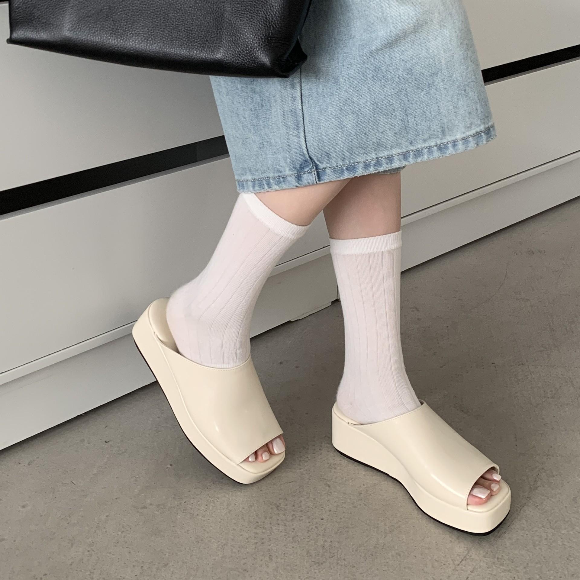 

Small Height Increase French Half Slippers Women S Muller Shoes Summer Fish Mouth Lazy Shoes Non-Slip Temperament Shoes 40