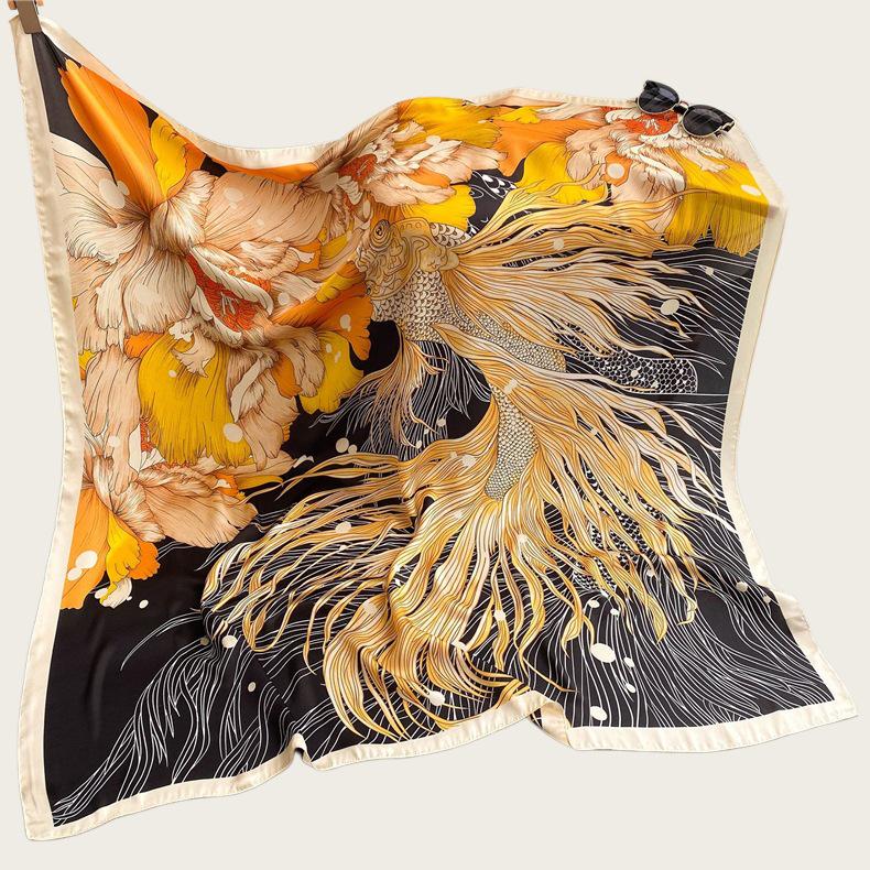 Hangzhou Silk Satin Brocade Scarf 110x110: Versatile Large Silk Feel Shawl for Air Conditioning