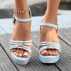 Ladies Shoes Summer Platform Buckle Strap Women's Open Toe Sandals Outdoor Metal Decoration Versatile Daily Party Heeled Sandals