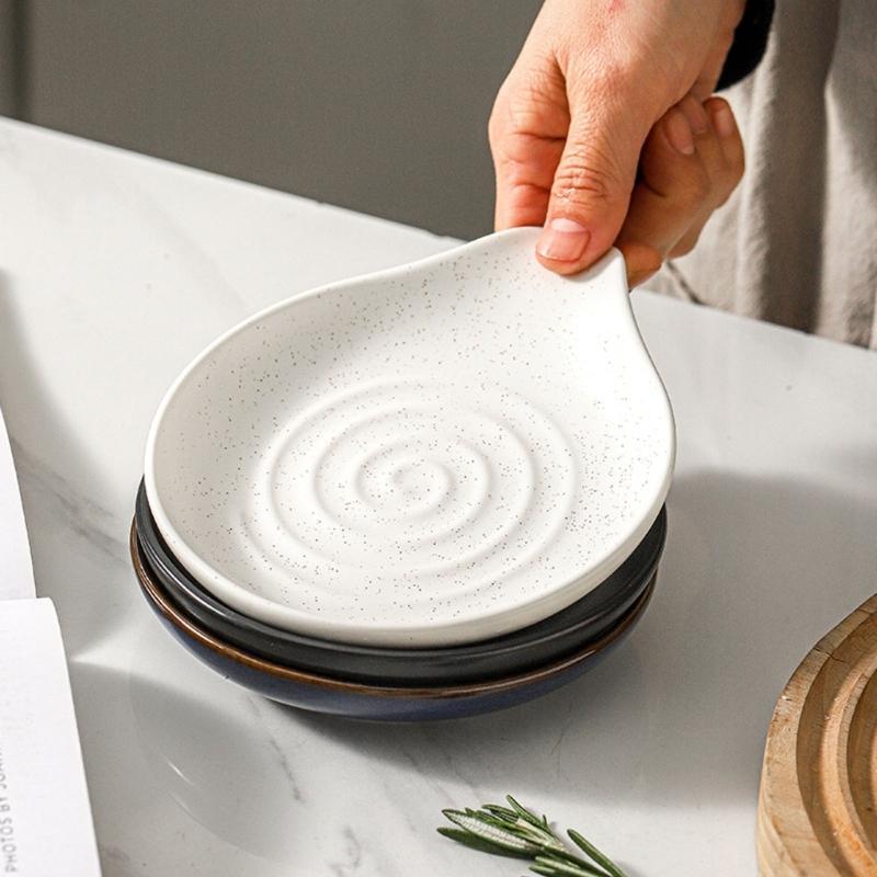 Stove Side Spoon Rest Dish for Home Cooking, Plain Look Rest with Ridged Middle and Sauce Saving Tip for Counters