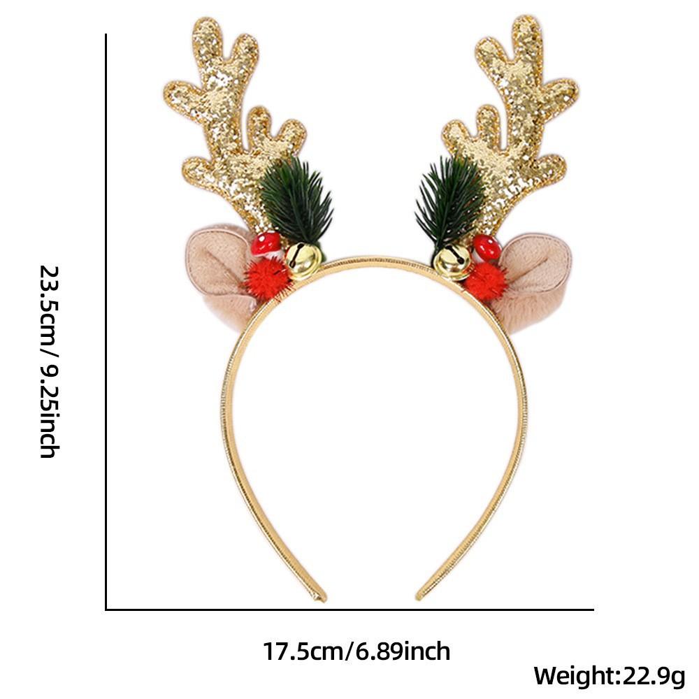 Christmas Headband Xmas Elk Horn Bell Sequin Christmas Hair Band Happy New Year Photo Props Merry Christmas Decor Gifts for Kids