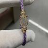Boucle de Chaussure à Fer à Cheval Incrustée de Diamants en Or 18 carats Cordon Violet Bracelet Polyvalent