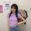 Women's Crew Neck Short Sleeve Crop T-Shirt Slim Fit Candy Color Solid Polyester Cropped Top Multi Color Y2K Summer Casual Tee