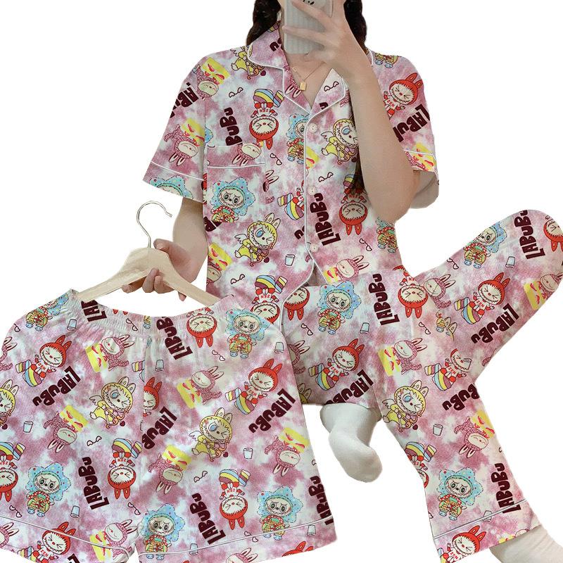 Circus Pajamas Women'S Spring Summer Cute Wind Short-Sleeved Three-Piece Loungewear