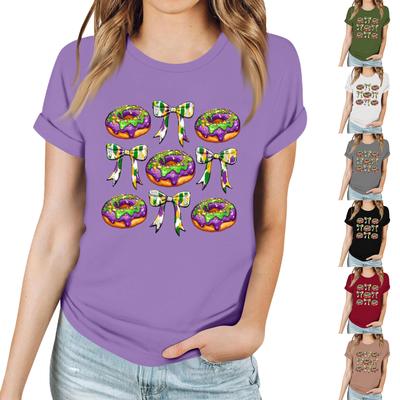 Women's Casual Carnival Print T-Shirt Round Neck Pullover Short Sleeve Top