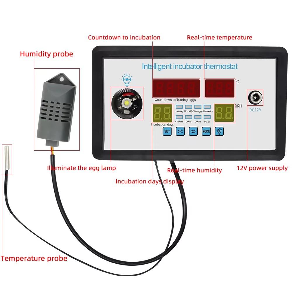 ZFX-W9002 12V/220V Egg Incubator Controller with Temperature & Humidity Sensor for Farm Chickens Ducks Geese