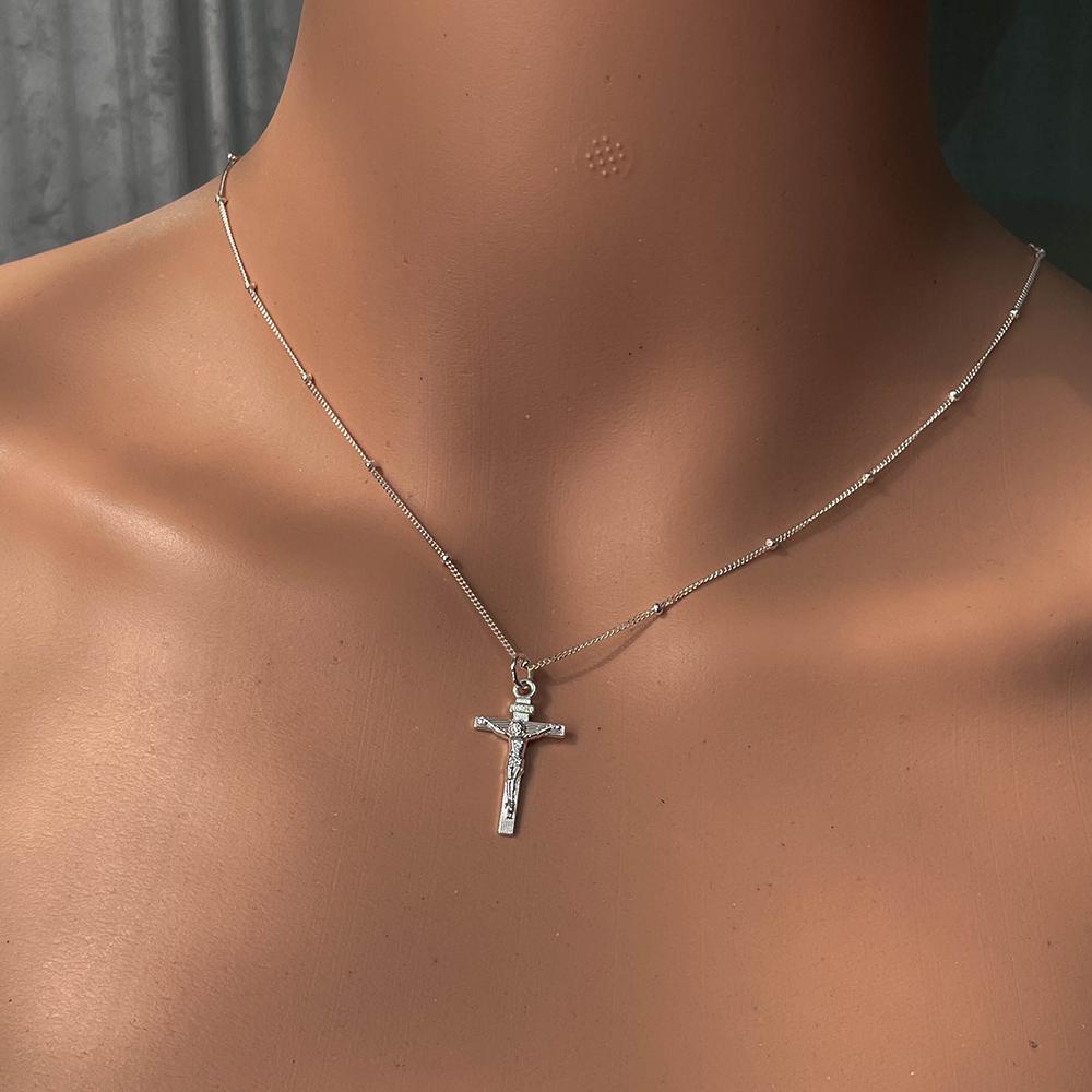 Pure Real 925 Silver Cross Pendant Necklace For Women Girl Men Jewelry Eternal Spiriti Faith Power Passion Of Jesus