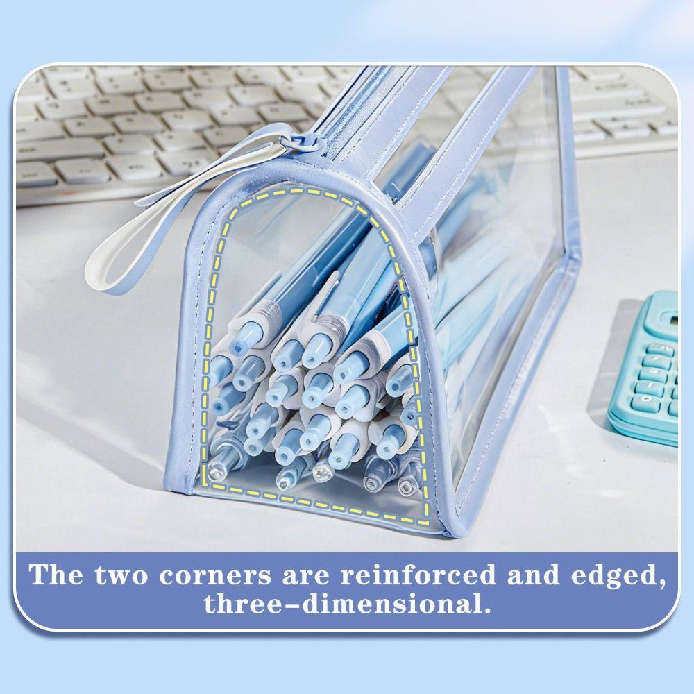 Transparent Pen Bag Stable Triangle Base Stationery Pouch Multi-functional Pencil Case  Students