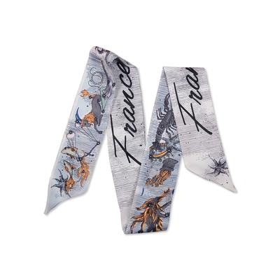 LumiSyne Zijde Skinny Sjaal voor Dames en Smalle Rechthoekige Neckerchief met en Alfabet Vintage en Artistieke Satin Slanke Lint Lint Haarlint