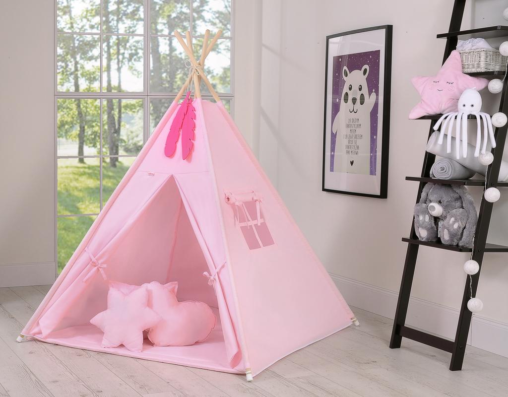 Tipi tent for children + mat + feather pendants - pink