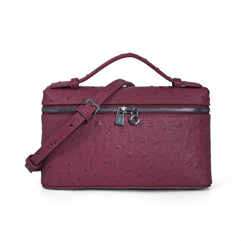 First-layer Cowhide Ostrich Pattern Lunch Box Bag High-quality Leather Women's New Style Handbag Cross-body Cosmetic Single Shoulder
