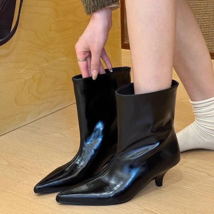 Pointed Thin Heel Casual Short Boots Women's 2025 Autumn and Winter New Versatile Temperament Fashion Boots Thin Boots High Heel Boots Black