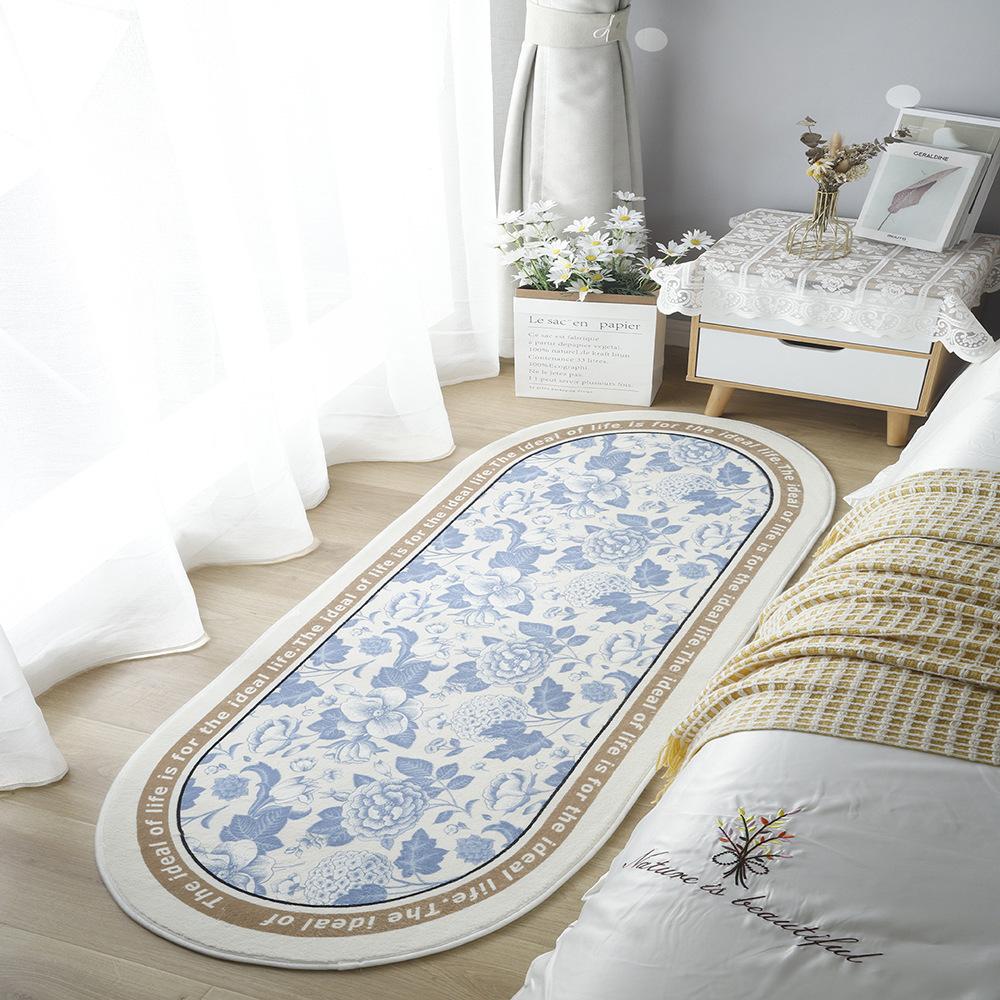 Ovaler Kamelien-Imitationskaschmir-Teppich Kleiner Duft Mädchen Schlafzimmer Dekoration Bettdecke Zuhause Langer Streifen Bodenteppich
