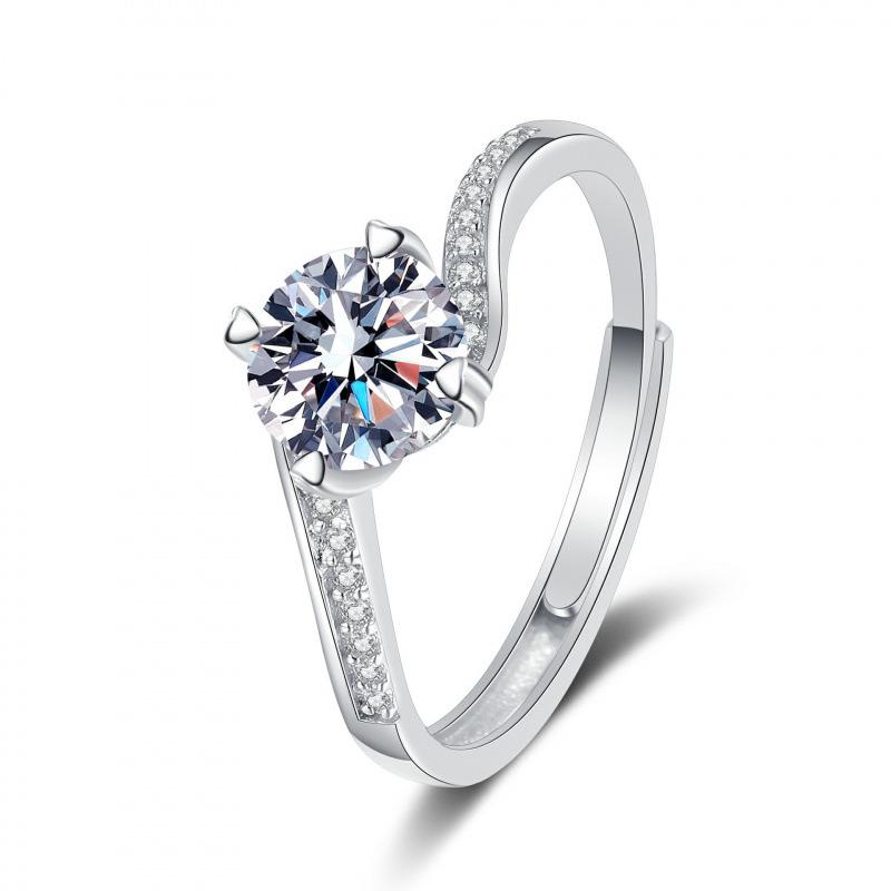 One Carat Six-Prong Moissanite Ring for Women - Internet Celebrity Style Live Broadcast Simulation
