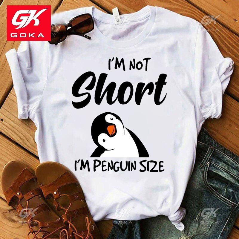 

Cute Penguin Im Not Short Print Ctton T Shirt for Women Tees Lovely Short Sleeve Casual Tops Funny Ladies Round Neck T Shirts S