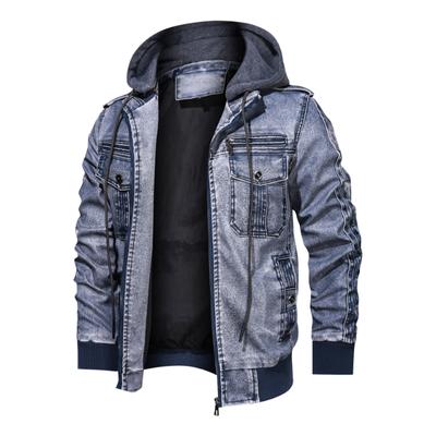 Winter Warme Herren Lederjacken Herbst Beiläufige Dünne Motorrad Pu Jacke Biker Leder Hut Abnehmbare Feste Windjacke Mantel
