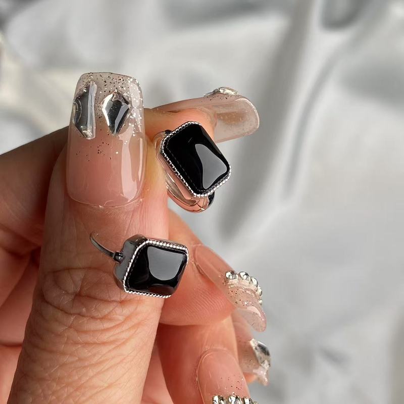 100%  925 Sterling Silver Hoop Earrings Simple Fashion Shell Black Agate Gemstone  for Women Party Anniversary Fine Jewelry Gift