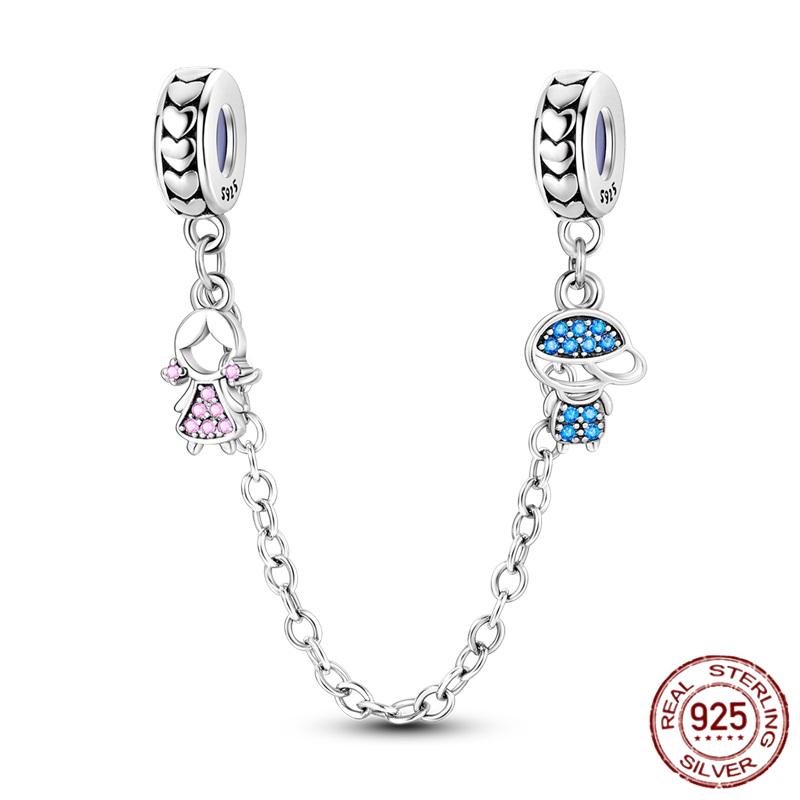 Breloque Chaîne de Sécurité Étoiles et Lune Trèfle à Quatre Feuilles en Cuivre pour Bracelet Authentique DoItYourself Bijoux Cadeaux