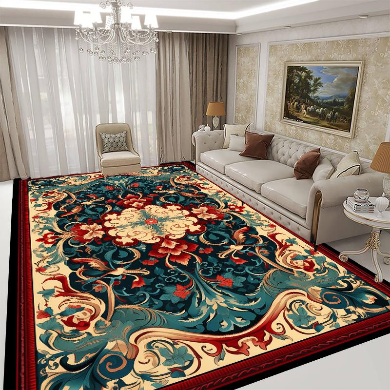 Persian Style Red Carpet for Living Room Washable Luxury American Hairless Table Area Rug for Bedroom Home Anti-slip Floor Mat