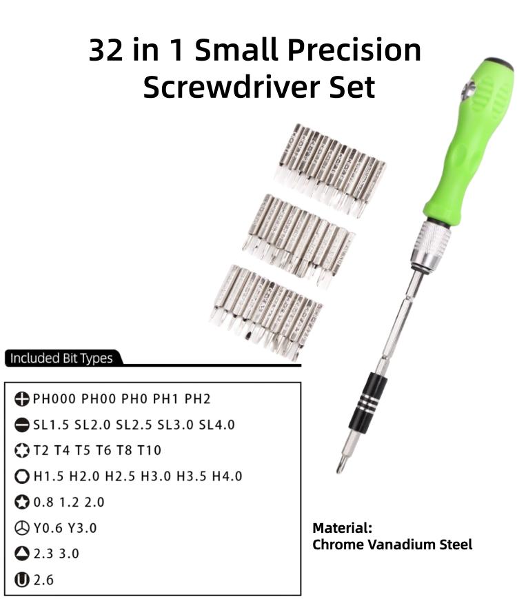 Set di 32 cacciaviti di precisione piccoli in 1 con custodia. Kit di strumenti professionali minuscoli per riparazioni per occhiali, orologi, laptop, elettronica, giocattoli, computer.