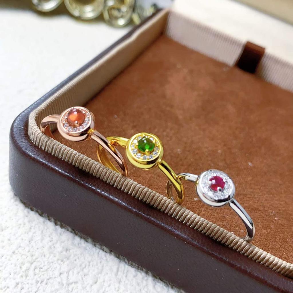 S925 Silver Natural Ruby Ring with Zircon Bezel - Thin Band Women's Gemstone Ring